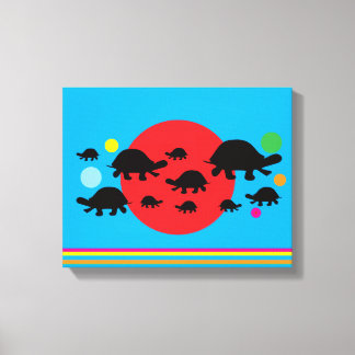Vibrant Abstract Canvas Print with Black Turtles Leinwanddruck