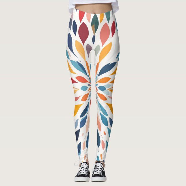 Vibrant Abstract Floral Burst Pattern  Leggings (Vorderseite)