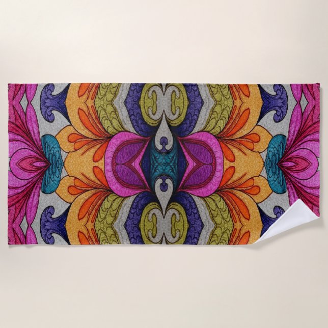 Vibrant Abstract Floral Fusion Pattern Strandtuch (Vorderseite)