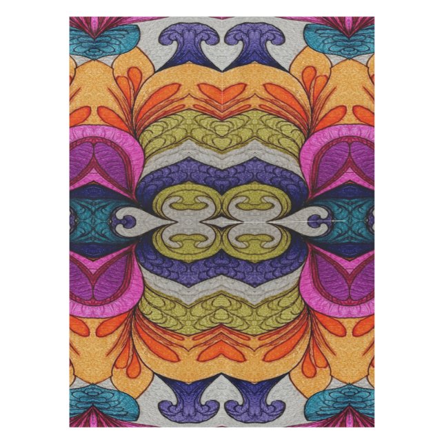 Vibrant Abstract Floral Fusion Pattern Tischdecke (Vorderseite)