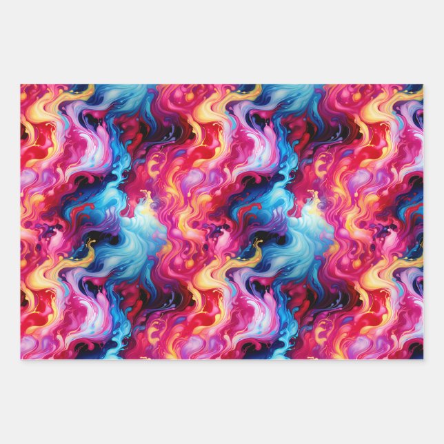 Vibrant Abstract Fluid Art Wrapping Paper Geschenkpapier Set (Vorderseite)