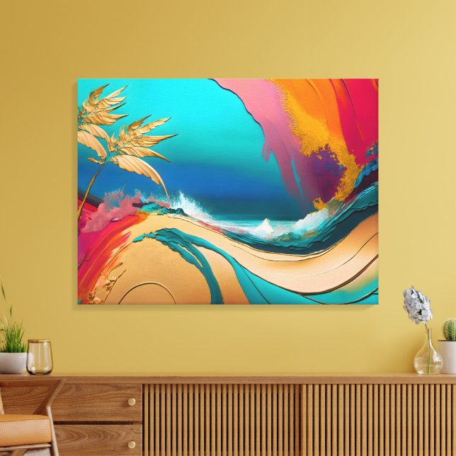 Vibrant Abstract Tropical Beach Scene Leinwanddruck (Insitu (Wohnzimmer))