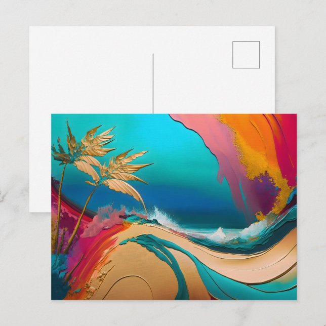 Vibrant Abstract Tropical Beach Scene Postkarte (Vorne/Hinten)