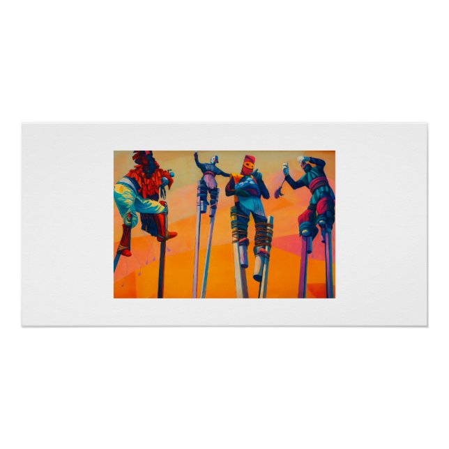 Vibrant African Stilt Dancers in Traditional Masks Poster (Vorderseite)