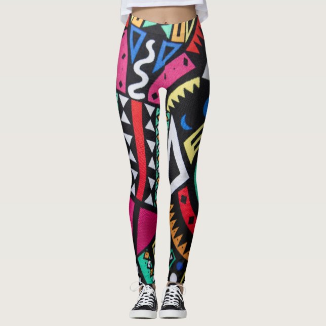 Vibrant Afro-Centric Geometric Pattern – Bold Trib Leggings (Vorderseite)