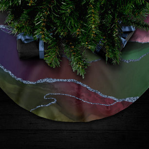 Vibrant Agate   Rich Pink und grüner Jewel Tone Polyester Weihnachtsbaumdecke