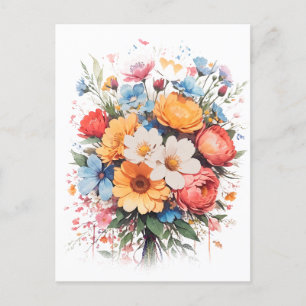 vibrant and colorful floral bouquet design postkarte