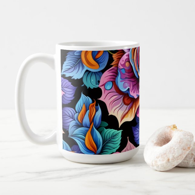 Vibrant and Colorful Flower Kaffeetasse (Mit Donut)