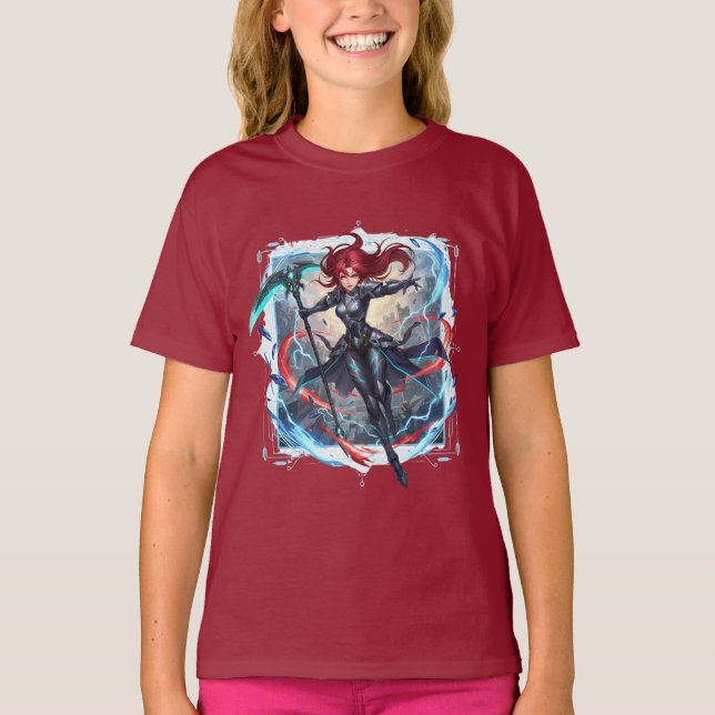Vibrant Anime Action Scythe Fantasy Girl Kids' T-Shirt (Vorderseite)