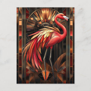 Vibrant Art Deco Flamingo Illustration Feiertagspostkarte
