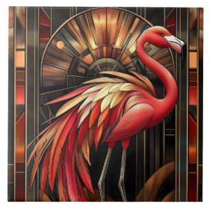 Vibrant Art Deco Flamingo Illustration Fliese