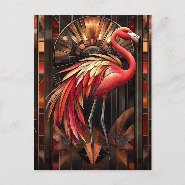Vibrant Art Deco Flamingo Illustration Postkarte (Vorderseite)