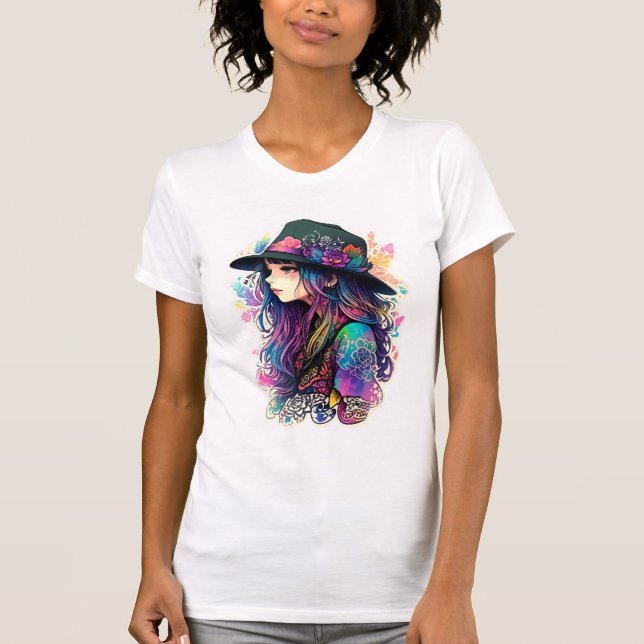 Vibrant Artistic Girl in Wide-Brimmed Hat - Women’ T-Shirt (Vorderseite)