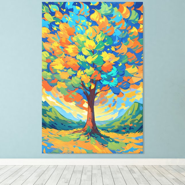 Vibrant Autumn Tree in Swirling Colors Leinwanddruck (Insitu (Holzboden))