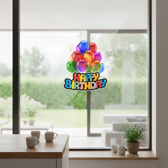 Vibrant Balloon Happy Birthday Window Cloning Fensteraufkleber (Vibrant Balloon Happy Birthday Window Cling)