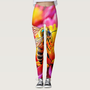 Vibrant Bee on Bloom Design Leggings
