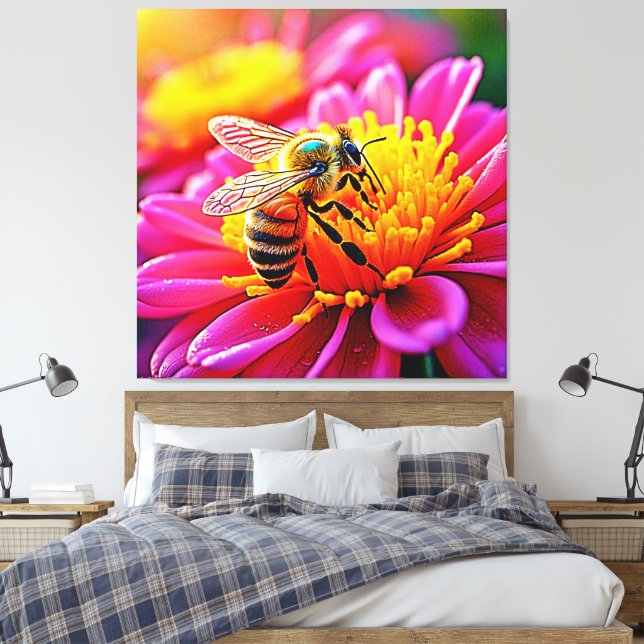 Vibrant Bee on Bloom Design Leinwanddruck (Insitu (Schlafzimmer))