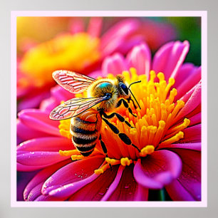 Vibrant Bee on Bloom Design Poster