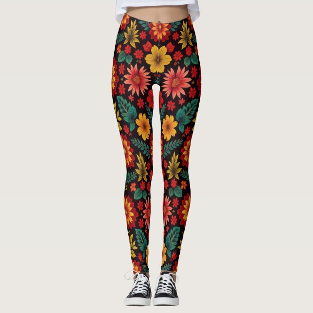 Vibrant Bloom Folklore All-Over-Print Leggings (Vorderseite)
