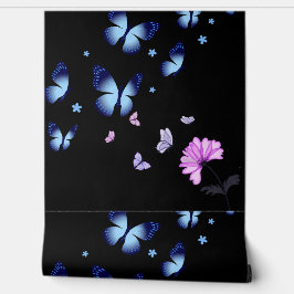 Vibrant Blue Butterfly Midnight Textured Vinyl Tapete