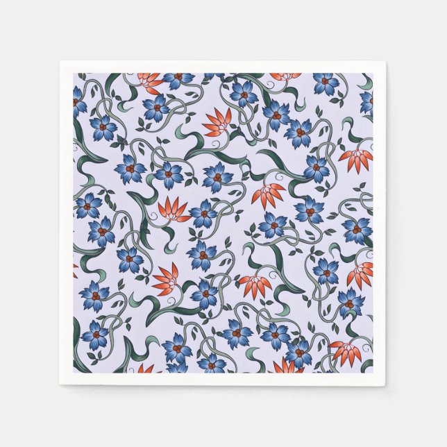  Vibrant Blue Floral Patterns with Green Vines Serviette (Vorderseite)