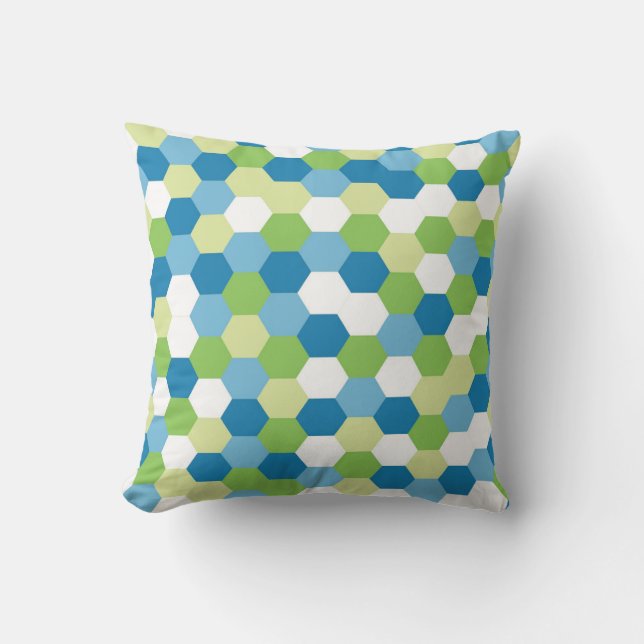  “Vibrant Blue & Green Hexagon Mosaic*Throw Pillow Kissen (Vorderseite)