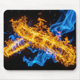Vibrant Blue Orange Fire Energy Core Sci-Fi Mousepad