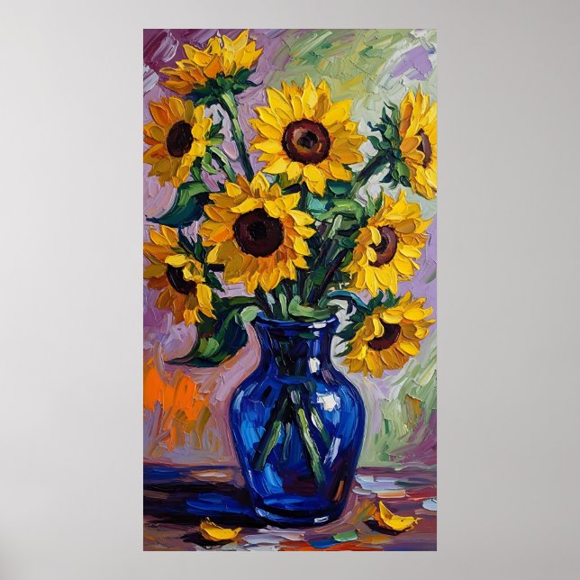 Vibrant Blue & Yellow Sunflower Expressionist Poster (Vorne)