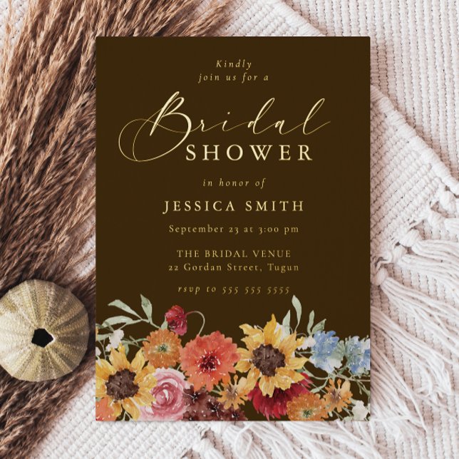 Vibrant Bold Floral Boho Bridal Shower Gold Folieneinladung (Von Creator hochgeladen)