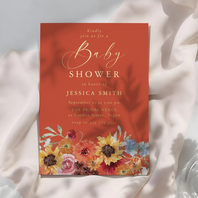 Vibrant Bold Floral Summer Baby Shower Gold Folieneinladung (Von Creator hochgeladen)