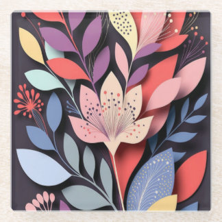 Vibrant Botanical Paper-Cut Bloom Glasuntersetzer