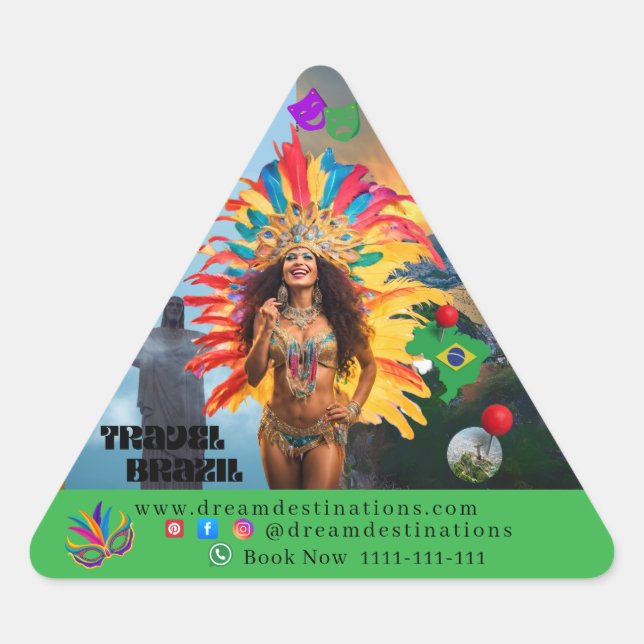 Vibrant Brazilian Carnival Design Travel Agency Dreieckiger Aufkleber (Vorderseite)