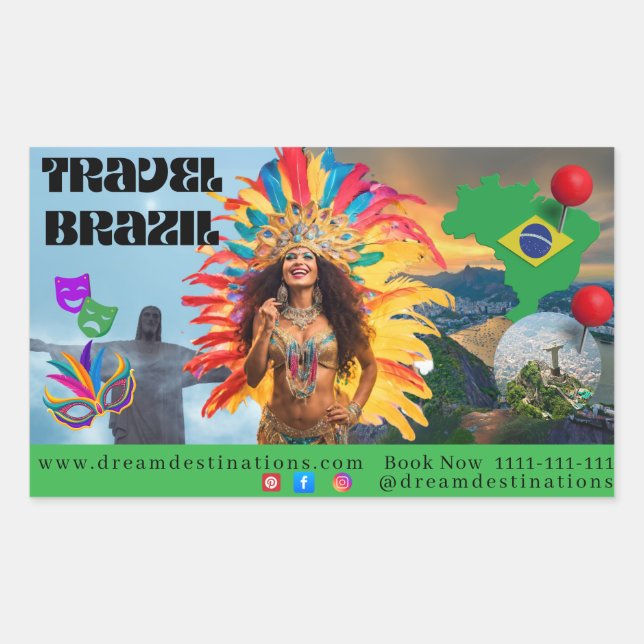 Vibrant Brazilian Carnival Design Travel Agency Rechteckiger Aufkleber (Vorderseite)