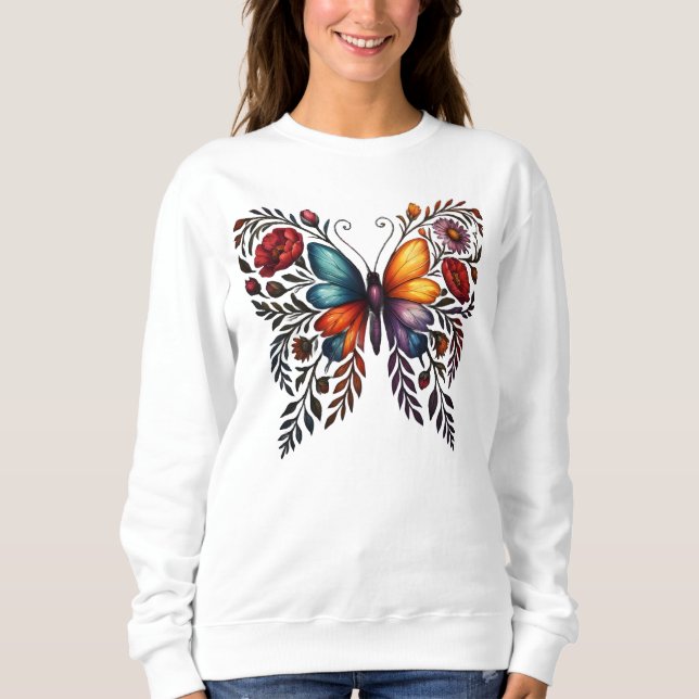 Vibrant Butterfly Floral Art Women’s Sweatshirt (Vorderseite)