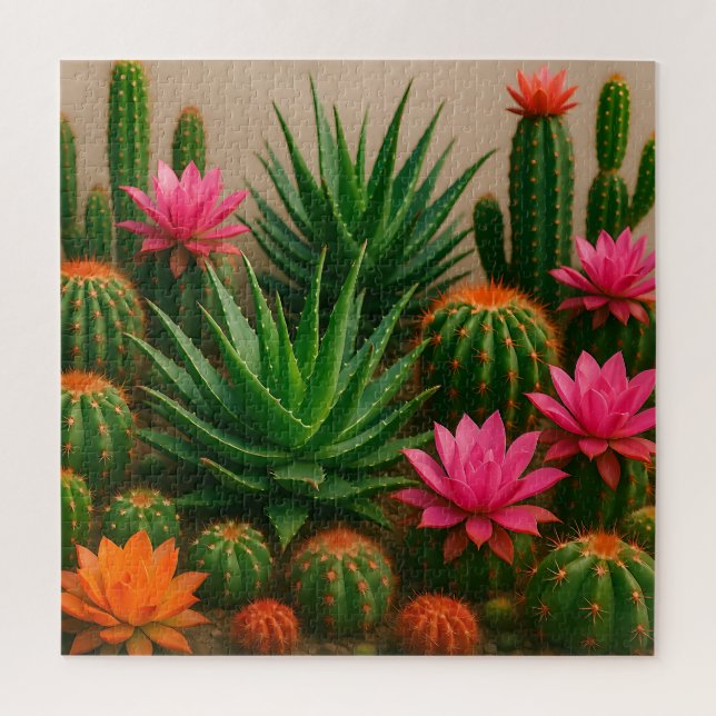 Vibrant Cactus Succulent Bloom Desert Puzzle (Vertikal)
