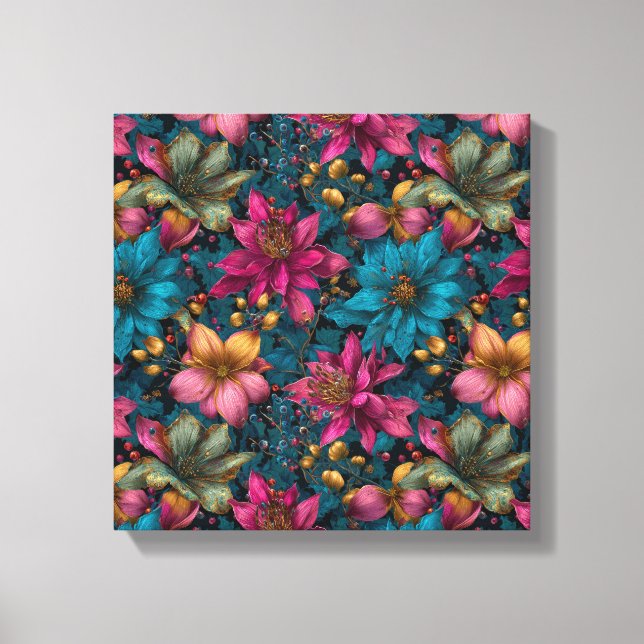 Vibrant Christmas Botanical Fantasy Pattern Leinwanddruck (Vorderseite)