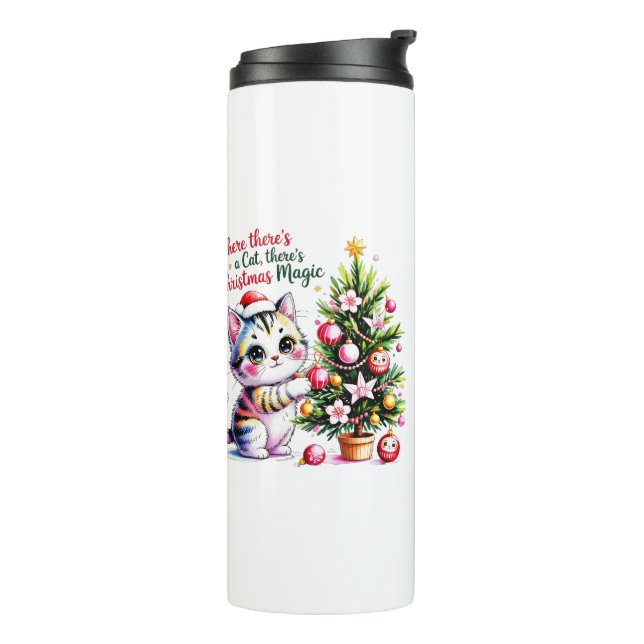 Vibrant Christmas Cat - Cute Pet Parent Accessory Thermosbecher (Nach links gedreht)