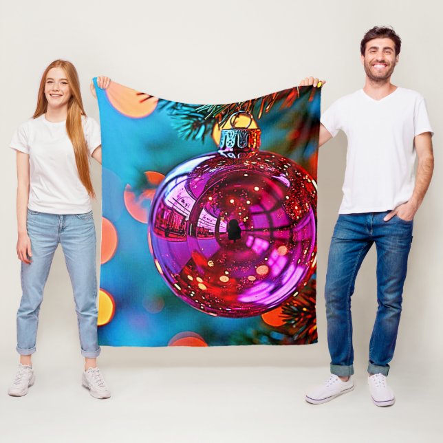 Vibrant Christmas Ornament Sparkle Design Fleecedecke (Beispiel)