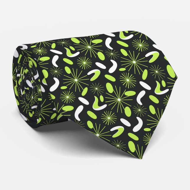 Vibrant Citrus Green Mid-Century Modern Starburst  Krawatte (Gerollt)
