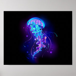 Vibrant Color Glowing Jellyfish Poster