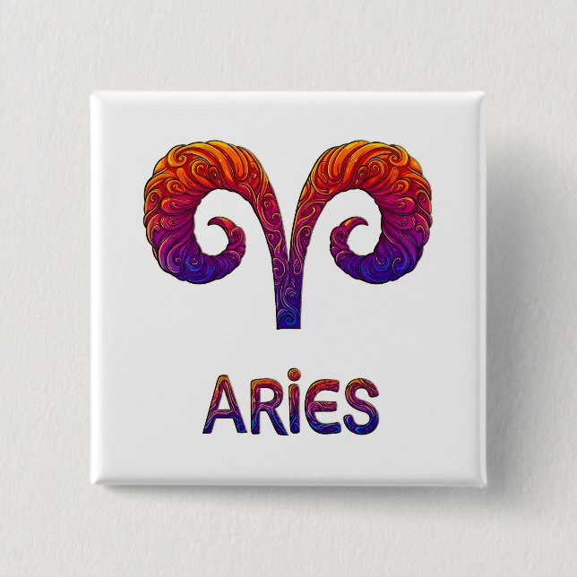 Vibrant Colorful Aries Zodiac Square Button/Magnet Button (Vorderseite)