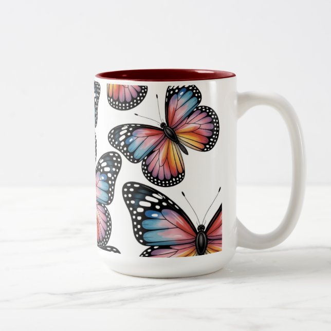 Vibrant Colorful Butterfly Illustration” Zweifarbige Tasse (Rechts)