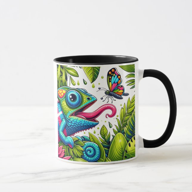 Vibrant Colorful Pop Art Chameleon Butterfly Tasse (Rechts)