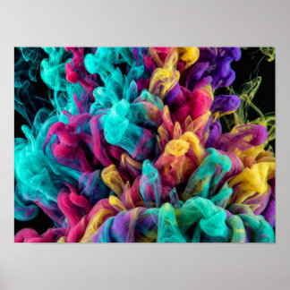 Vibrant colorful smoke swirling against black back poster