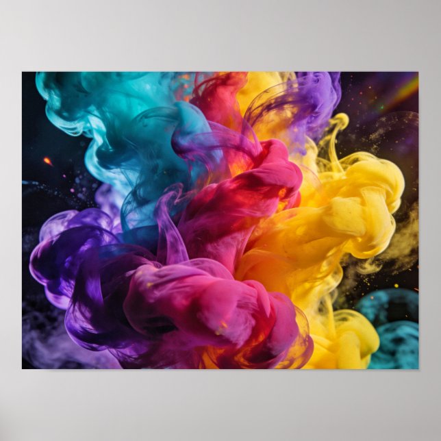 Vibrant colorful smoke swirling in dynamic abstrac poster (Vorne)