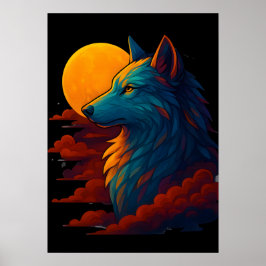 Vibrant Colorful Wolf Art Poster