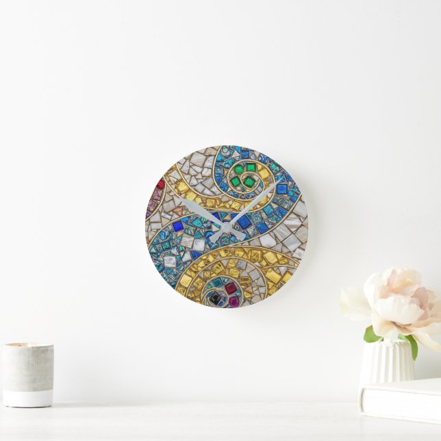Vibrant Colour Mosaic Artistic  Runde Wanduhr (Zuhause)