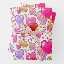 Vibrant Confetti Hearts Geschenkpapier Set