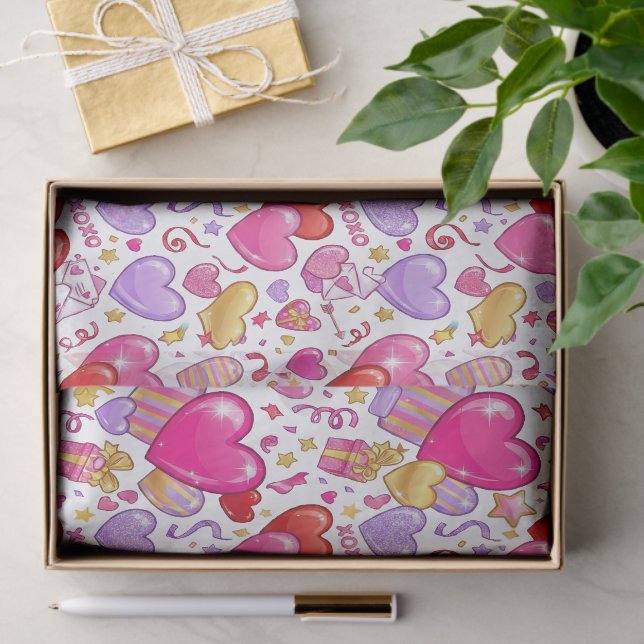 Vibrant Confetti Hearts  Seidenpapier (Geschenk)