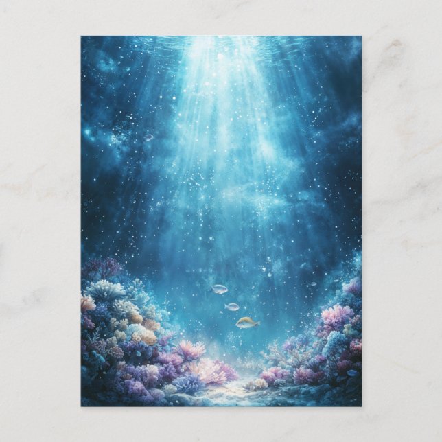 Vibrant Coral Reef and Underwater Sunlight Beams Postkarte (Vorderseite)